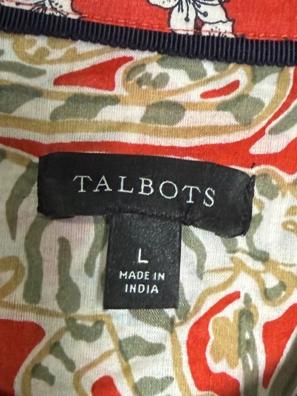 Talbots Grazing Tiger Cotton Button Front Shirt Animal Print Size L Green Red - Picture 4 of 8